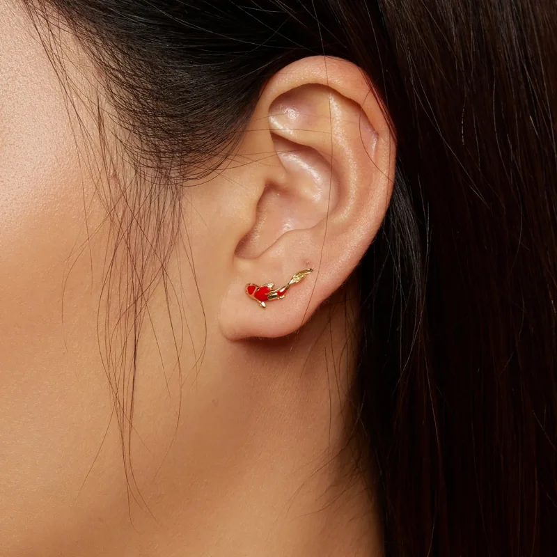(kép) Pandora stílusú Arany Koi-Silver Studs Fülbevalók - SCE812-B - Megtekintés 5