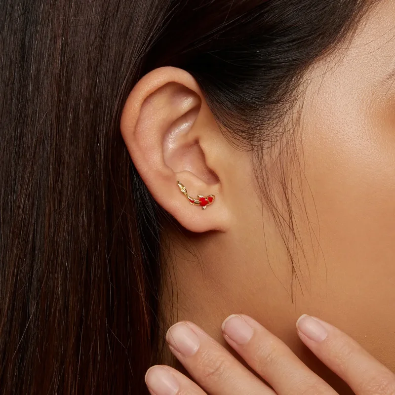 (kép) Pandora stílusú Arany Koi-Silver Studs Fülbevalók - SCE812-B - Megtekintés 7