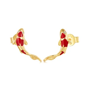 (kép) Pandora stílusú Arany Koi-Silver Studs Fülbevalók - SCE812-B