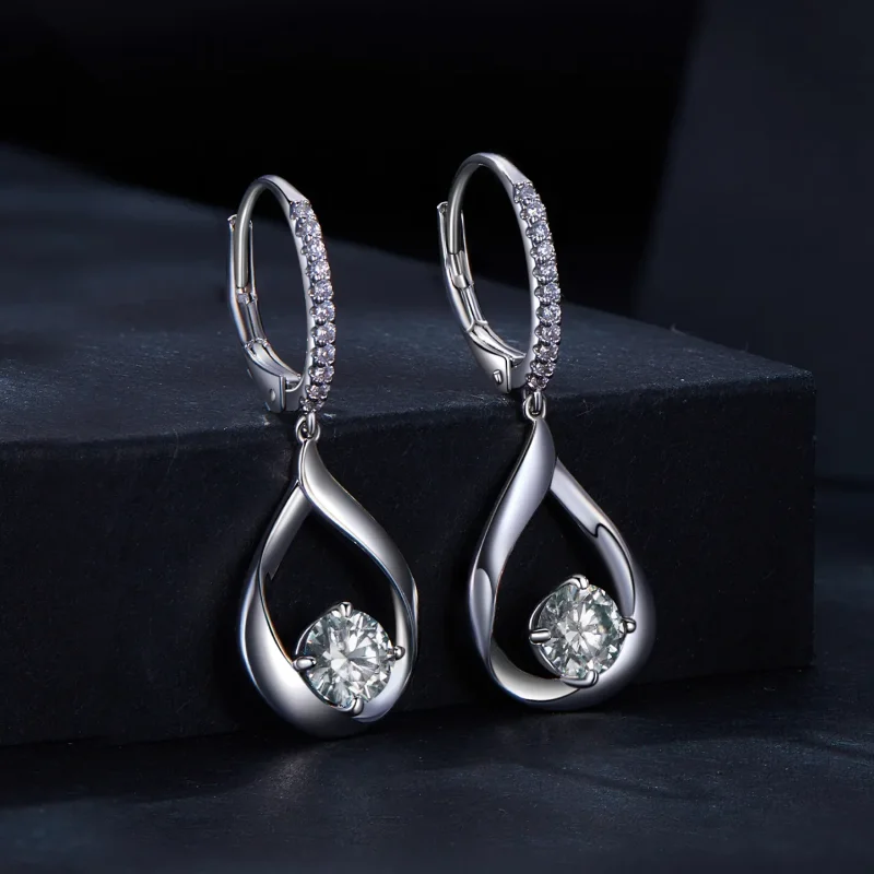 (kép) Pandora stílusú csepp alakú moissanite fülbevalók (két tanúsítvánnyal) - MSE032 - Megtekintés 2
