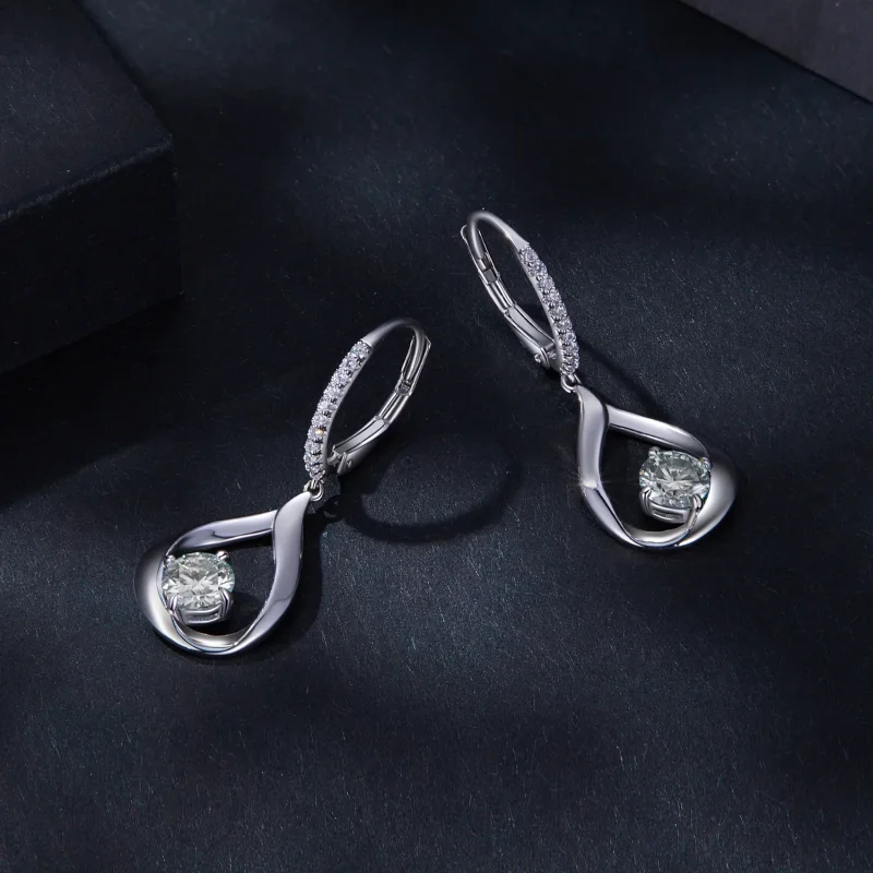 (kép) Pandora stílusú csepp alakú moissanite fülbevalók (két tanúsítvánnyal) - MSE032 - Megtekintés 3