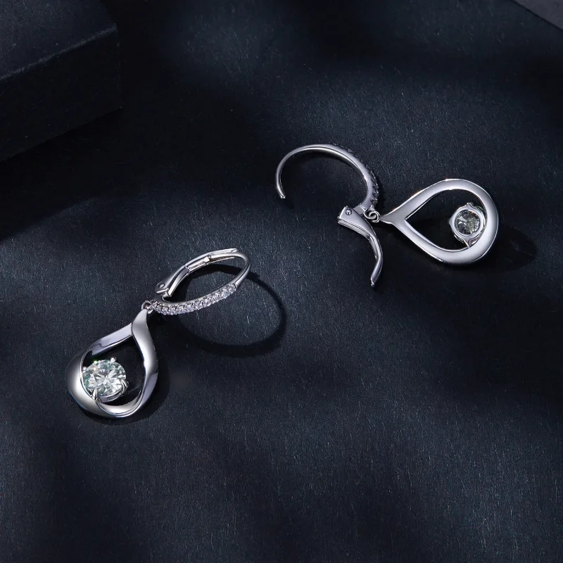 (kép) Pandora stílusú csepp alakú moissanite fülbevalók (két tanúsítvánnyal) - MSE032 - Megtekintés 4