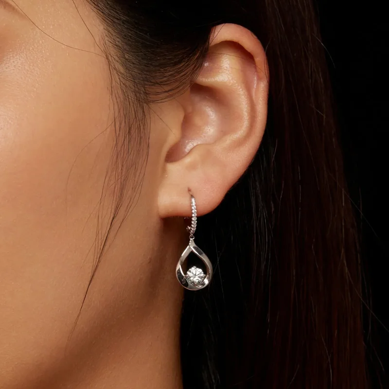 (kép) Pandora stílusú csepp alakú moissanite fülbevalók (két tanúsítvánnyal) - MSE032 - Megtekintés 7
