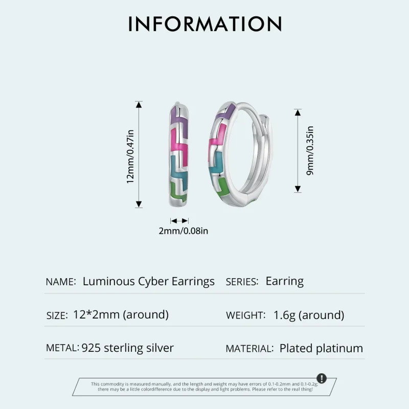 (kép) Pandora stílusú Cyber Luminous Hoop fülbevalók - SCE1645 - Megtekintés 5