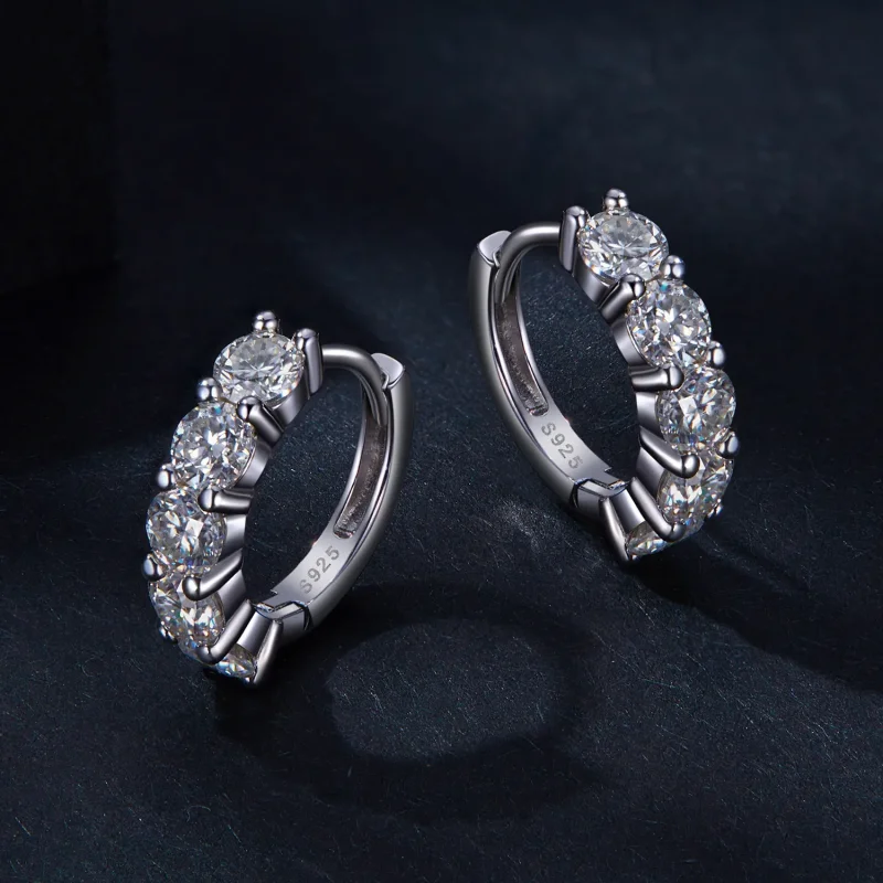 (kép) Pandora stílusú Fél Gyűrű Moissanite Gyémánt Fülbevalók - MSE033 - Megtekintés 3