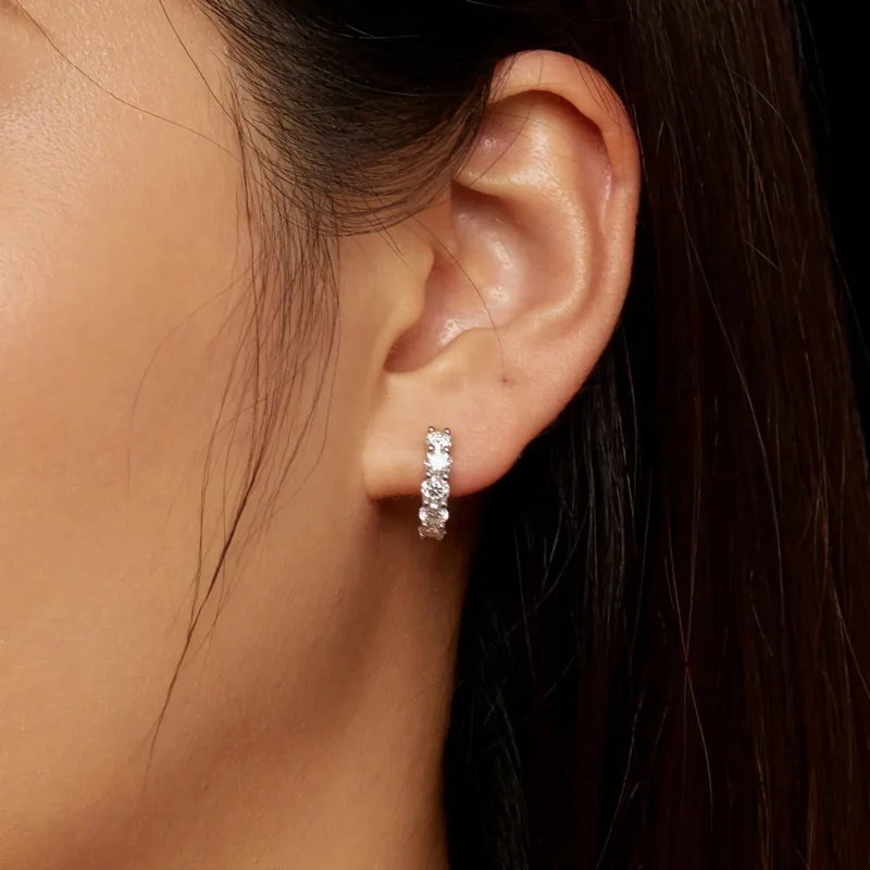 (kép) Pandora stílusú Fél Gyűrű Moissanite Gyémánt Fülbevalók - MSE033 - Megtekintés 6