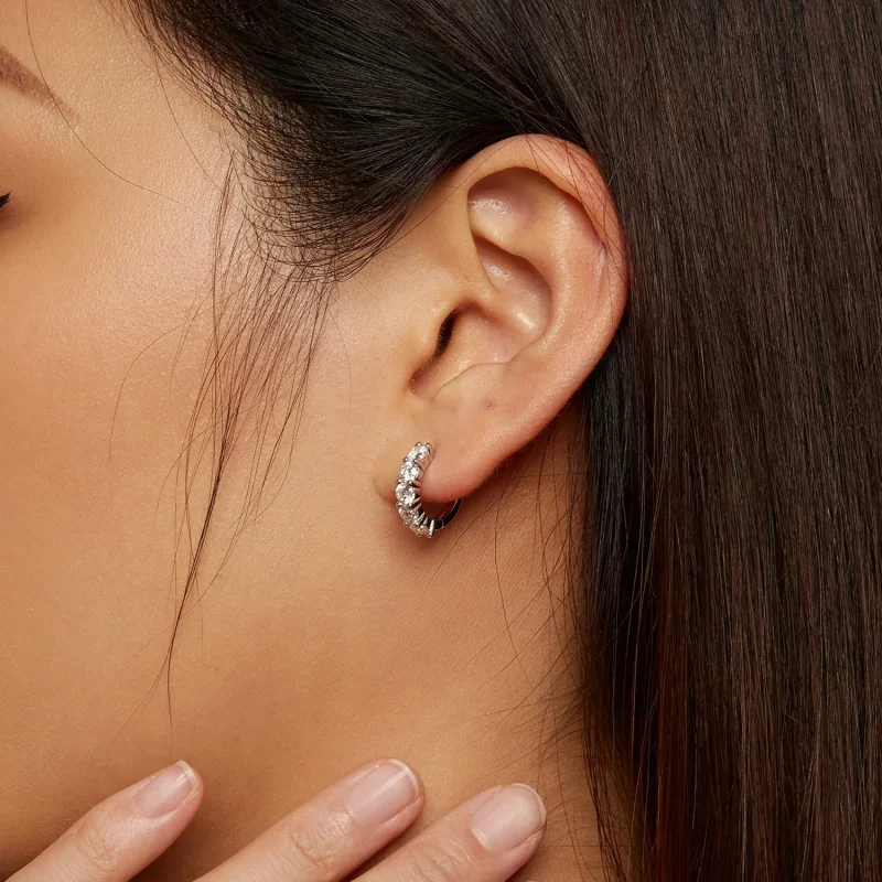 (kép) Pandora stílusú Fél Gyűrű Moissanite Gyémánt Fülbevalók - MSE033 - Megtekintés 7