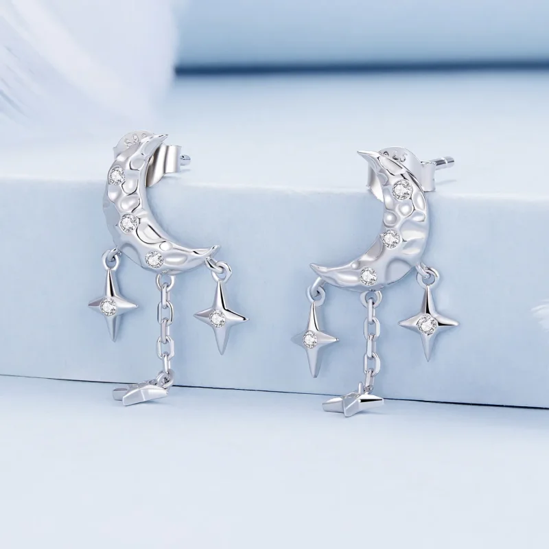 (kép) Pandora stílusú Hold Tassel Studs Fülbevalók - BSE858 - Megtekintés 2