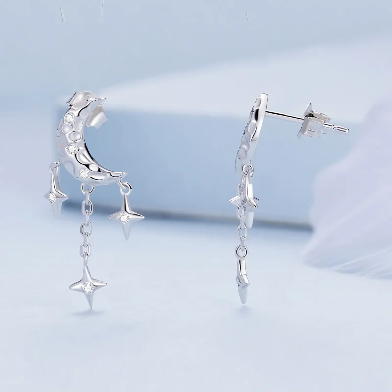 (kép) Pandora stílusú Hold Tassel Studs Fülbevalók - BSE858 - Megtekintés 3