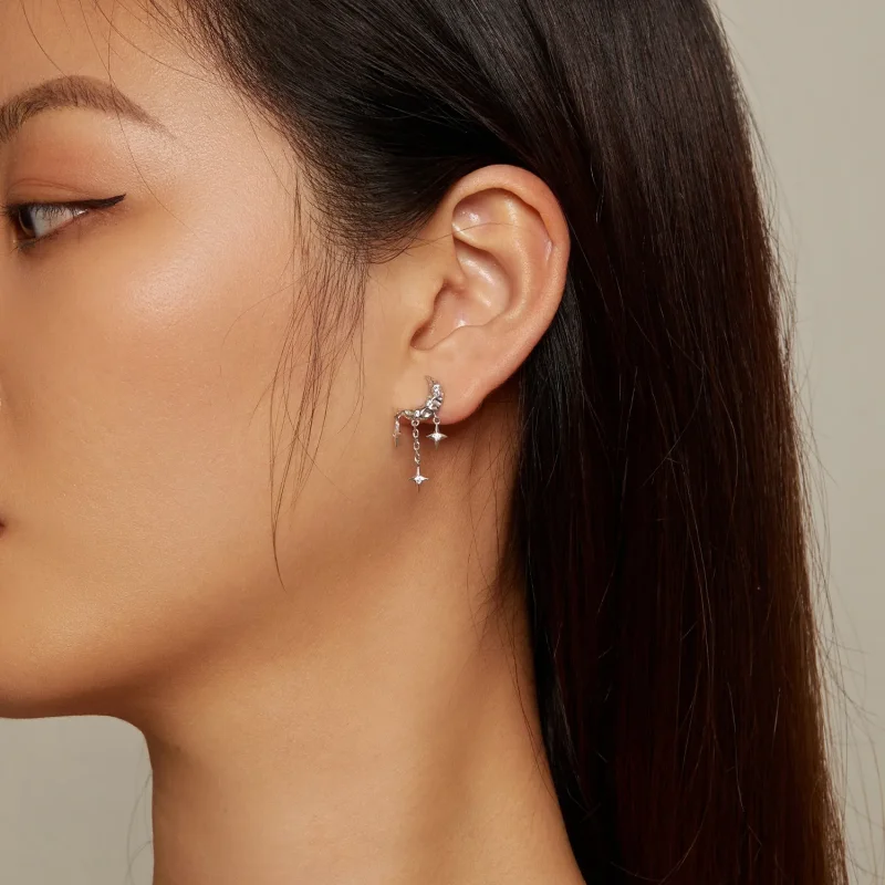 (kép) Pandora stílusú Hold Tassel Studs Fülbevalók - BSE858 - Megtekintés 5
