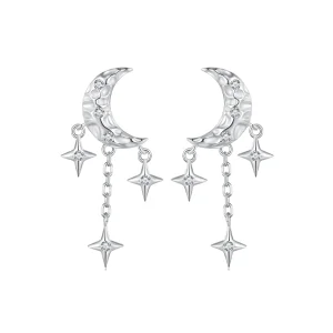 Pandora stílusú Hold Tassel Studs Fülbevalók - BSE858 (kép) Pandora stílusú Hold Tassel Studs Fülbevalók - BSE858
