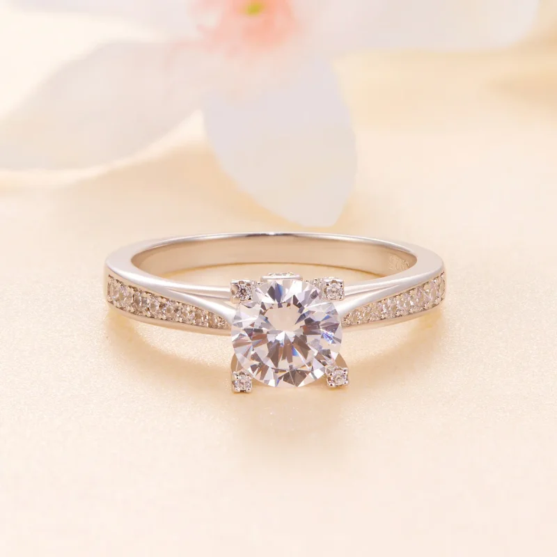 (kép) Pandora stílusú kifinomult Moissanite esküvői gyűrű - MSR026 - Megtekintés 3