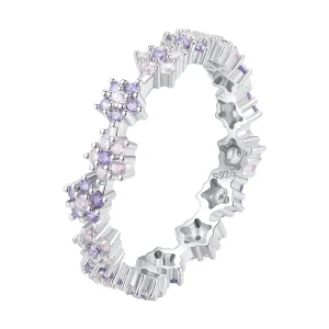 Pandora stílusú Lila Virágos Elegáns Cirkónia Gyűrű - BSR359 (kép) Pandora stílusú Lila Virágos Elegáns Cirkónia Gyűrű - BSR359