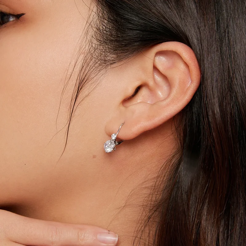 (kép) Pandora stílusú moissanite fülbevaló karika (két tanúsítvány) - MSE031 - Megtekintés 5