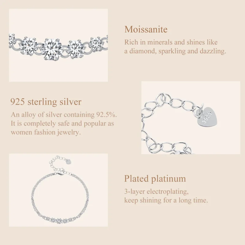 (kép) Pandora stílusú Moissanite karkötő (Egy tanúsítvány) - MSB008 - Megtekintés 6