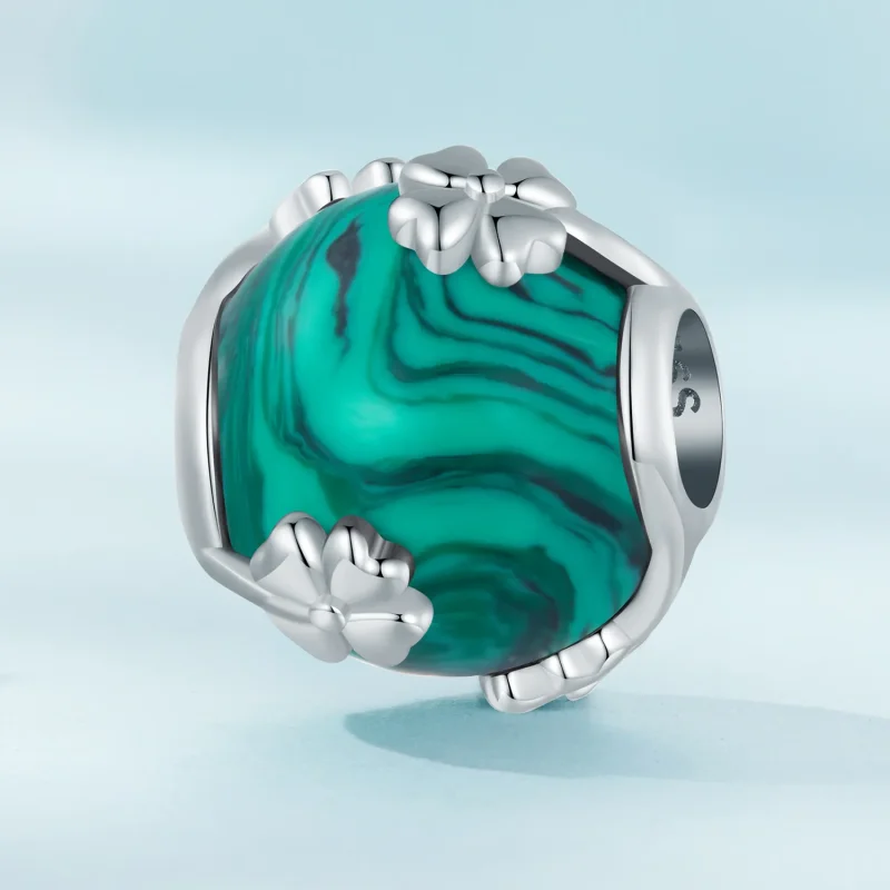 (kép) Pandora stílusú Négylevelű lóhere Malachit Charm - SCC2489 - Megtekintés 2