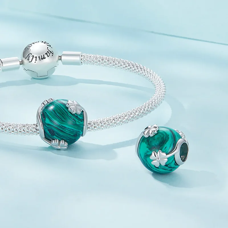 (kép) Pandora stílusú Négylevelű lóhere Malachit Charm - SCC2489 - Megtekintés 4
