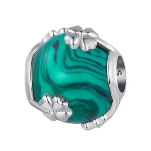 (kép) Pandora stílusú Négylevelű lóhere Malachit Charm - SCC2489