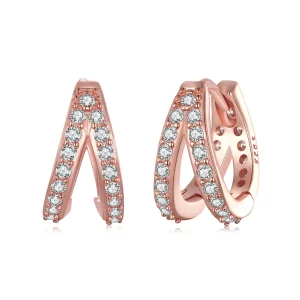 Pandora stílusú rózsaarany modern női fülbevalók - SCE1187-C (kép) Pandora stílusú rózsaarany modern női fülbevalók - SCE1187-C