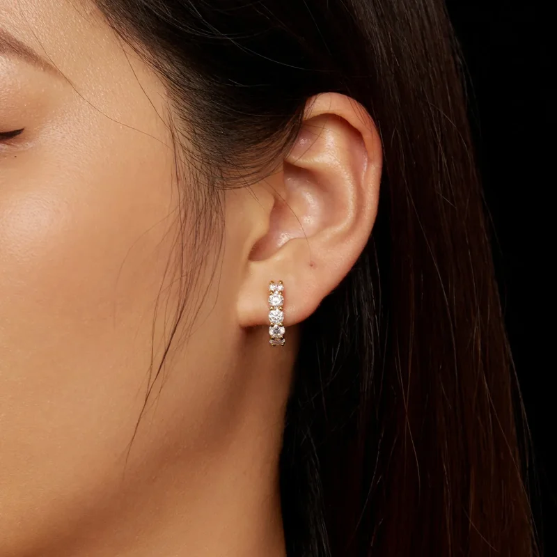 (kép) Pandora stílusú Shine Moissanite fülbevalók (egy tanúsítvány) - MSE005-B - Megtekintés 6
