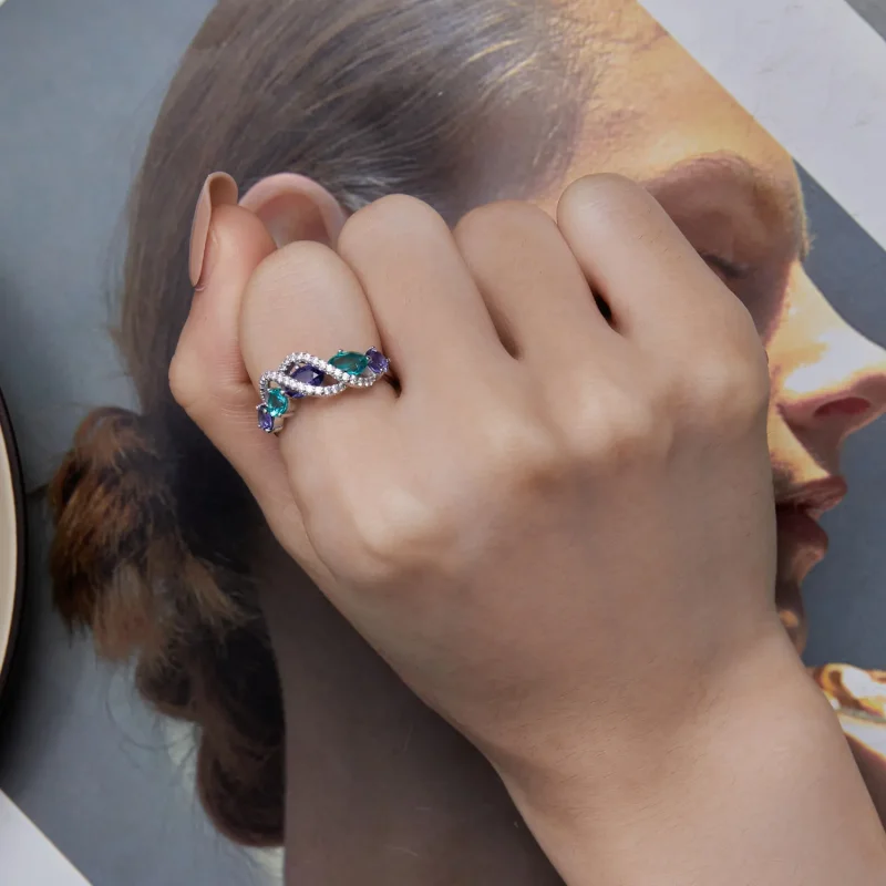 (kép) Pandora stílusú Színes Nano-Zirkón Luxus Tekeringő Gyűrű - BSR402 - Megtekintés 7
