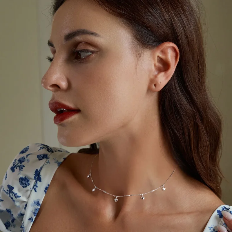 (kép) Pandora stílusú szív alakú bojtos nyaklánc choker - BSN359 - Megtekintés 5