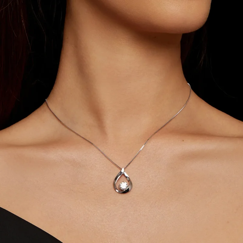 (kép) Pandora stílusú Vízcsepp Moissanite Nyaklánc (Egy Tanúsítvány) - MSN015 - Megtekintés 5