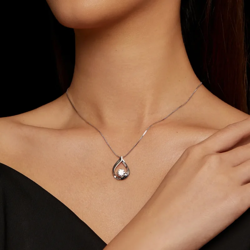 (kép) Pandora stílusú Vízcsepp Moissanite Nyaklánc (Egy Tanúsítvány) - MSN015 - Megtekintés 6