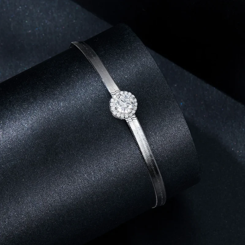 (kép) Pandora stílusú 0,5 kt Moissanite Snake Bone karkötő (egy tanúsítvány) - MSB011 - Megtekintés 2