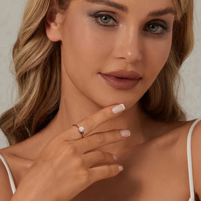 (kép) Pandora stílusú csillogó 1Ct Moissanite gyűrűt - MSR044 - Megtekintés 4