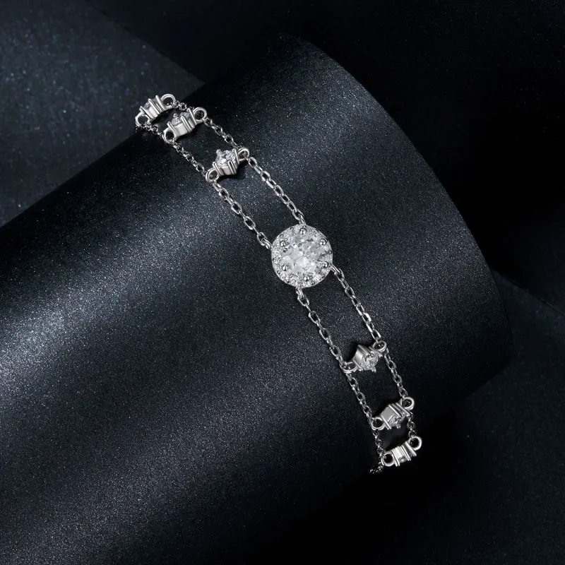 (kép) Pandora stílusú csillogó dupla moissanite karkötő - MSB013 - Megtekintés 2