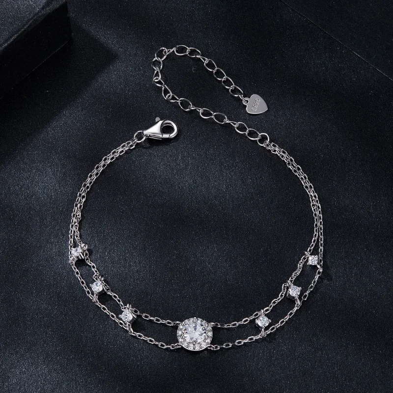 (kép) Pandora stílusú csillogó dupla moissanite karkötő - MSB013 - Megtekintés 3