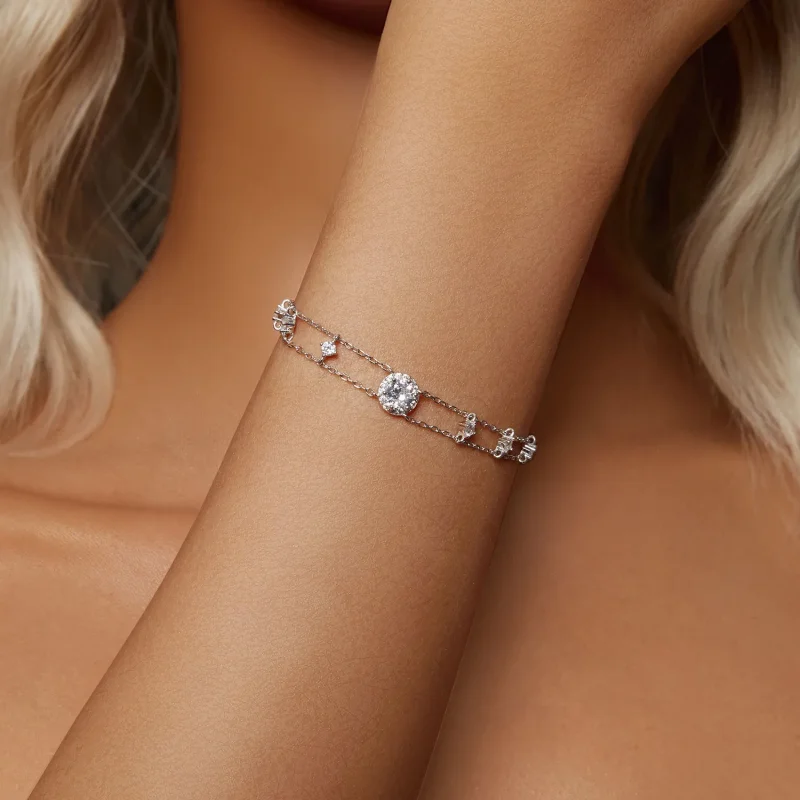 (kép) Pandora stílusú csillogó dupla moissanite karkötő - MSB013 - Megtekintés 5