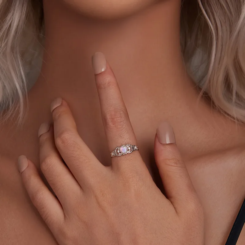 (kép) Pandora stílusú rózsaszín opálgyűrű - BSR512 - Megtekintés 5