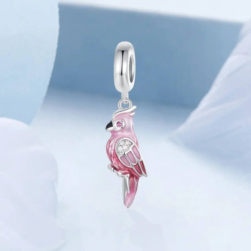 (kép) Pandora stílusú rózsaszín papagáj Charm - BSC971 - Megtekintés 2