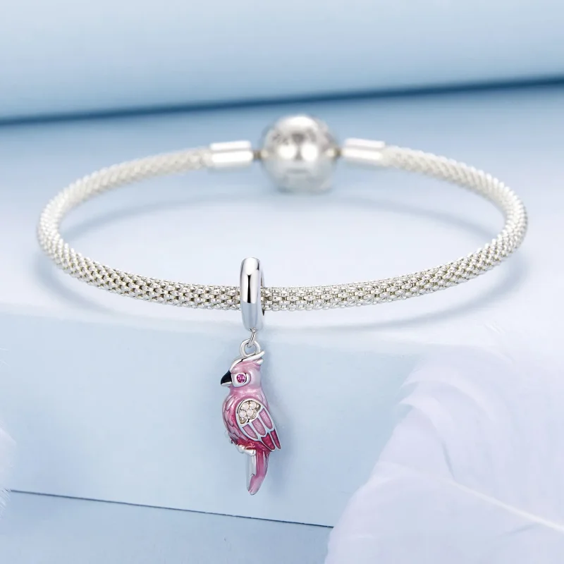 (kép) Pandora stílusú rózsaszín papagáj Charm - BSC971 - Megtekintés 3