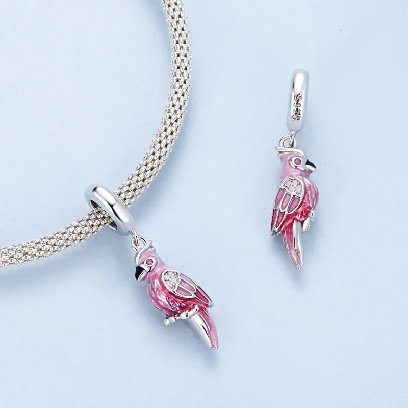 (kép) Pandora stílusú rózsaszín papagáj Charm - BSC971 - Megtekintés 4