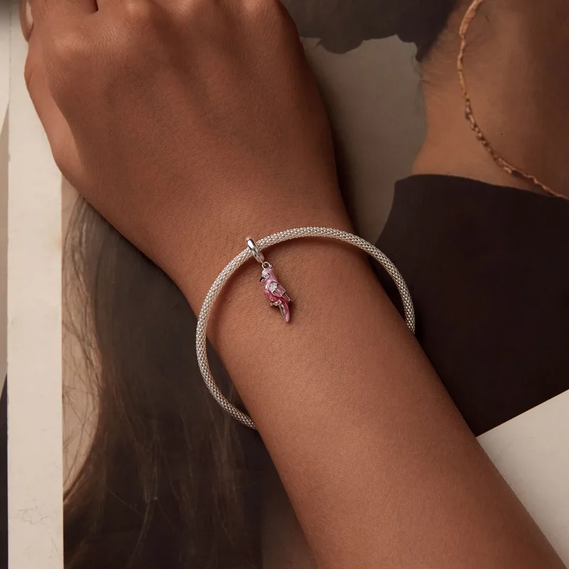 (kép) Pandora stílusú rózsaszín papagáj Charm - BSC971 - Megtekintés 5