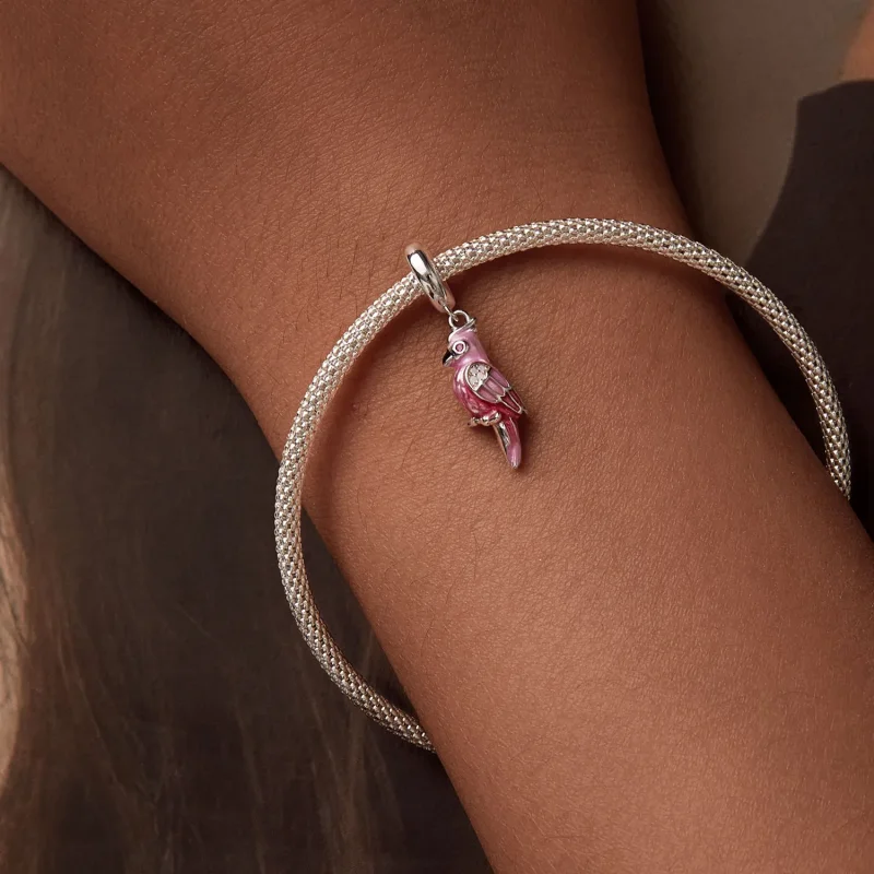 (kép) Pandora stílusú rózsaszín papagáj Charm - BSC971 - Megtekintés 6