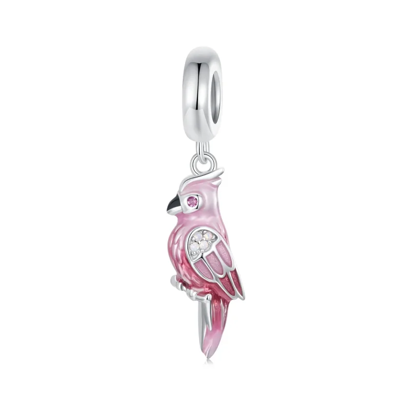 (kép) Pandora stílusú rózsaszín papagáj Charm - BSC971