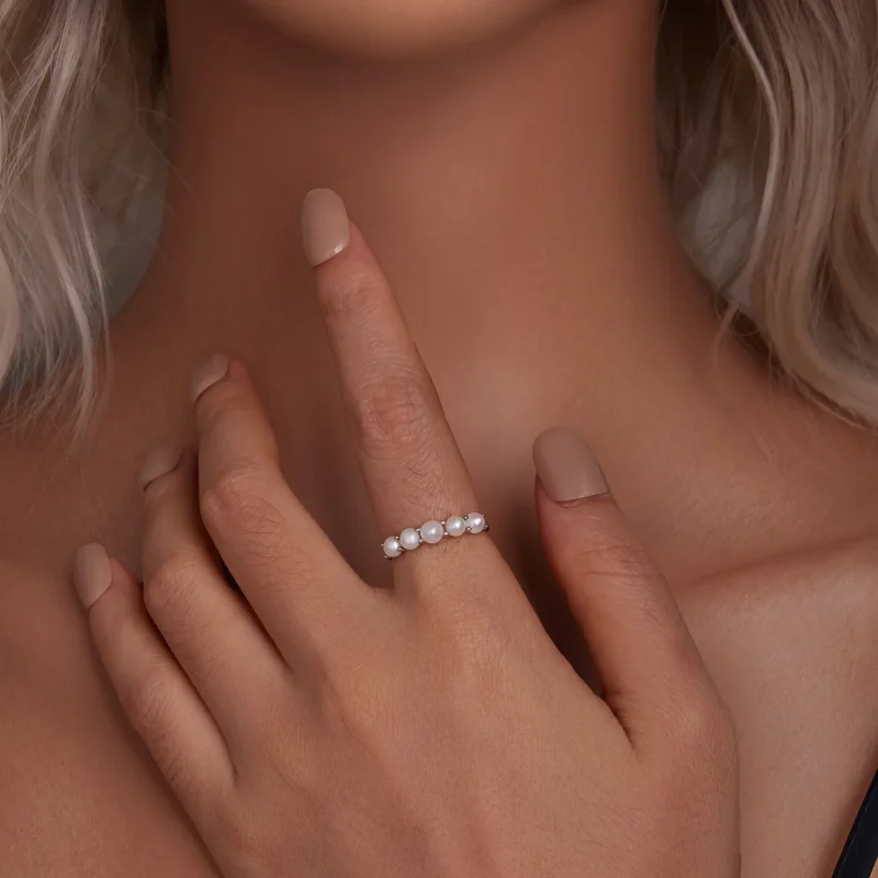 (kép) Pandora stílusú természetes gyöngy gyűrűt - BSR510 - Megtekintés 5