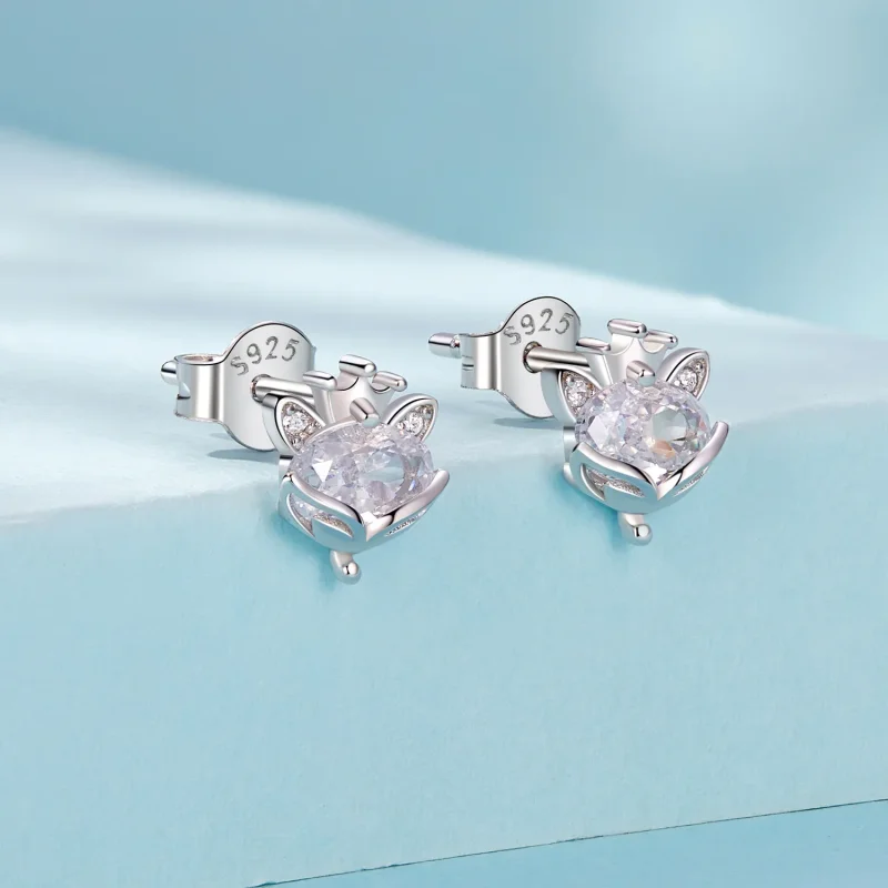 (kép) Pandora stílusú Crown Fox hercegnő fülbevalók - SCE1708 - Megtekintés 2