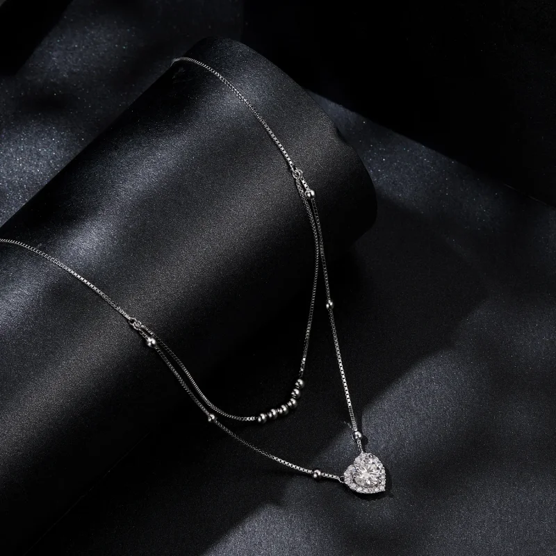 (kép) Pandora stílusú dupla moissanite nyaklánc (egy tanúsítvány) - MSN033 - Megtekintés 2