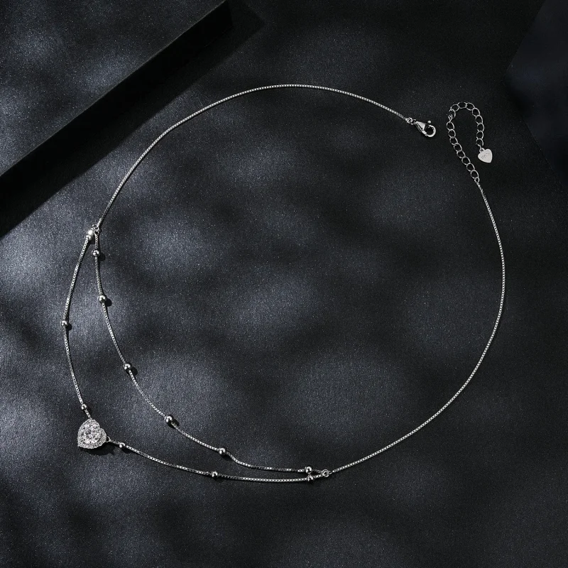 (kép) Pandora stílusú dupla moissanite nyaklánc (egy tanúsítvány) - MSN033 - Megtekintés 3