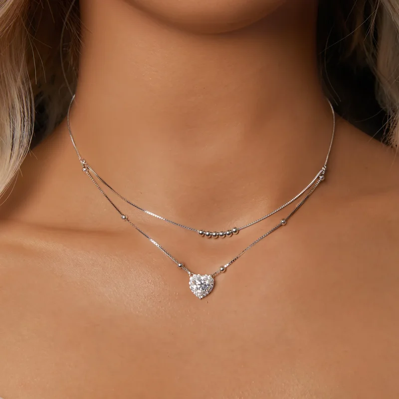 (kép) Pandora stílusú dupla moissanite nyaklánc (egy tanúsítvány) - MSN033 - Megtekintés 5