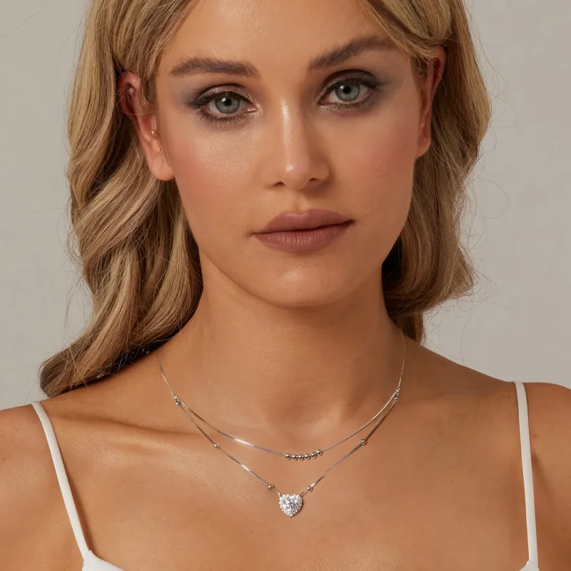 (kép) Pandora stílusú dupla moissanite nyaklánc (egy tanúsítvány) - MSN033 - Megtekintés 6