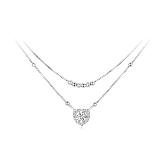 (kép) Pandora stílusú dupla moissanite nyaklánc (egy tanúsítvány) - MSN033
