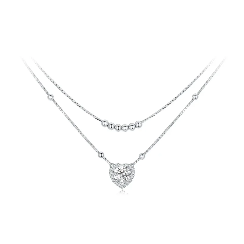 (kép) Pandora stílusú dupla moissanite nyaklánc (egy tanúsítvány) - MSN033