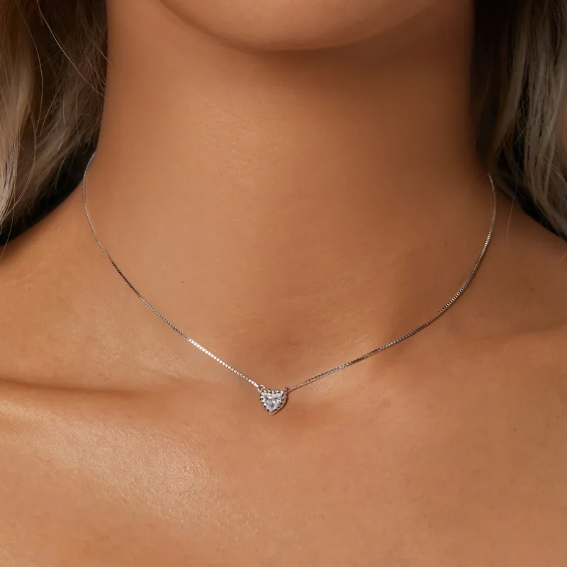 (kép) Pandora stílusú finom szív alakú moissanite gallér nyaklánc (egy tanúsítvány) - - Megtekintés 5