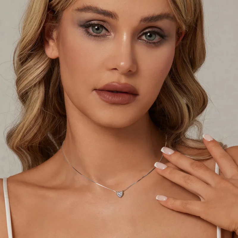 (kép) Pandora stílusú finom szív alakú moissanite gallér nyaklánc (egy tanúsítvány) - - Megtekintés 6